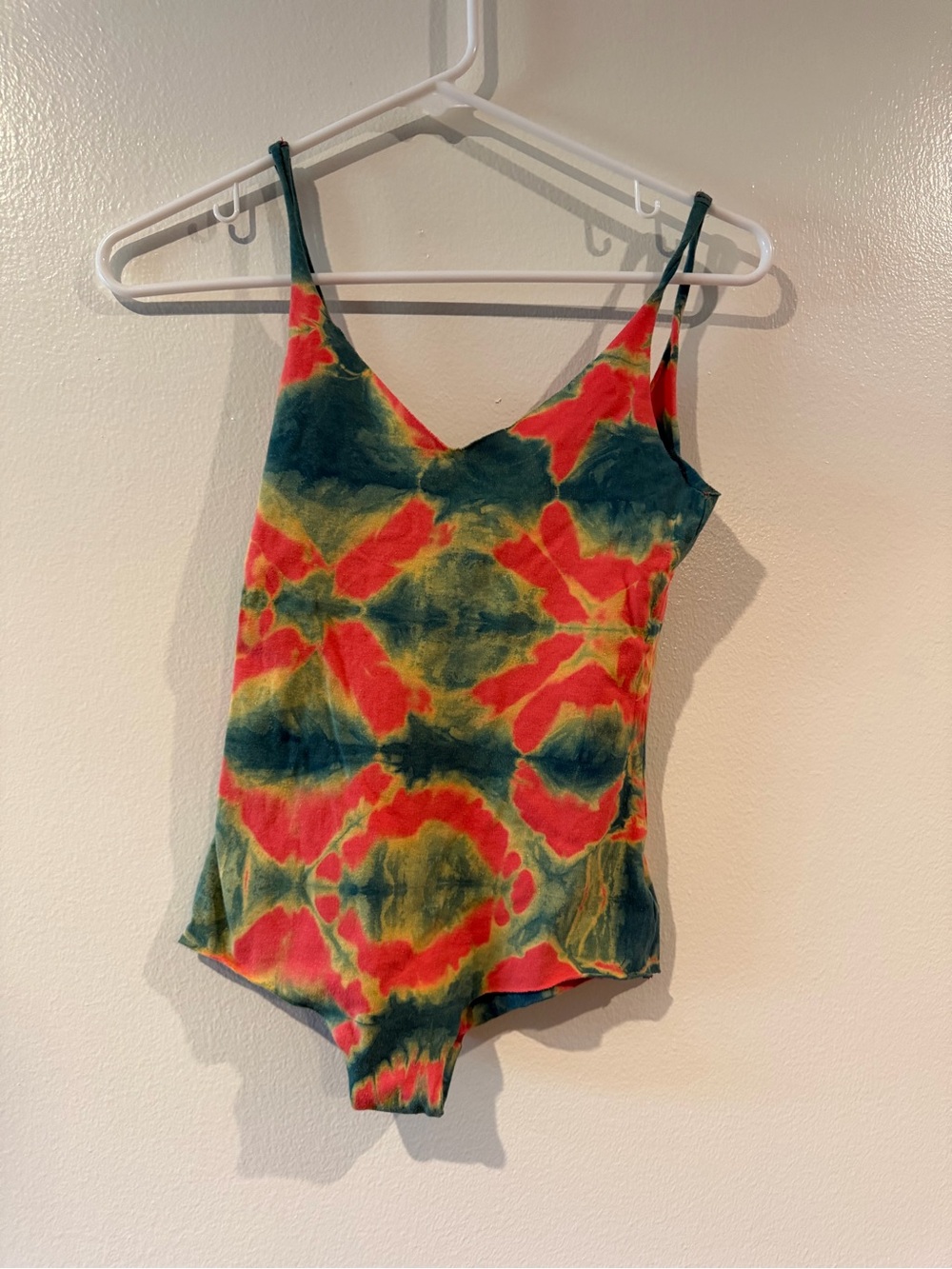Shibori Indigo Coral Dyed V-Neck Spaghetti Strap Bodysuit - Picture 2 of 5